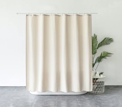 Premium shower curtain made of linen fabric measuring 240x200cm. Waterproof and anti-mold for the bathroom in beige, also available in 180x200cm.