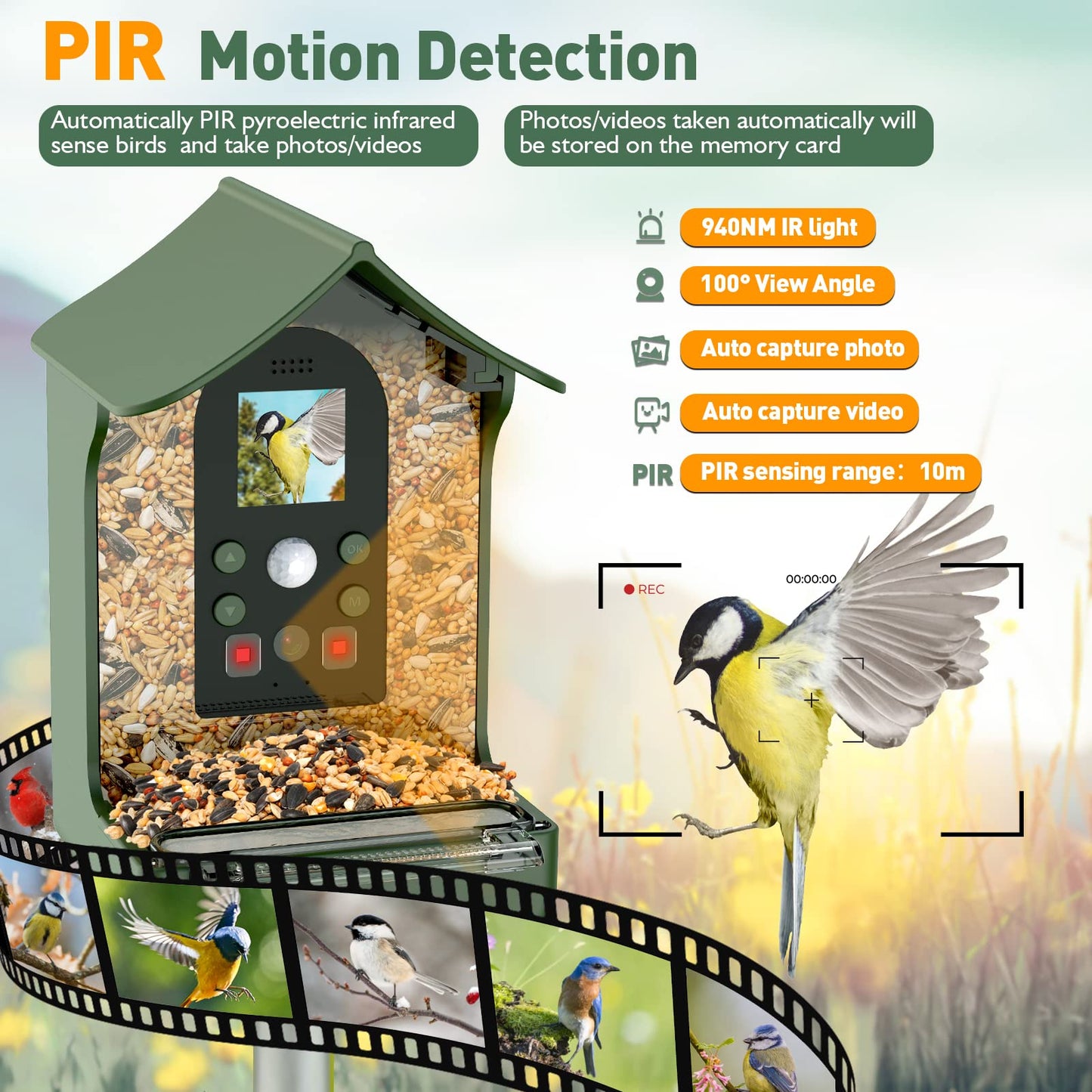 Cozion birdhouse with camera, 1080P HD birdhouse camera, night vision bird feeder, automatic video/photo recording of birds. Bird feeder with camera 32GB.