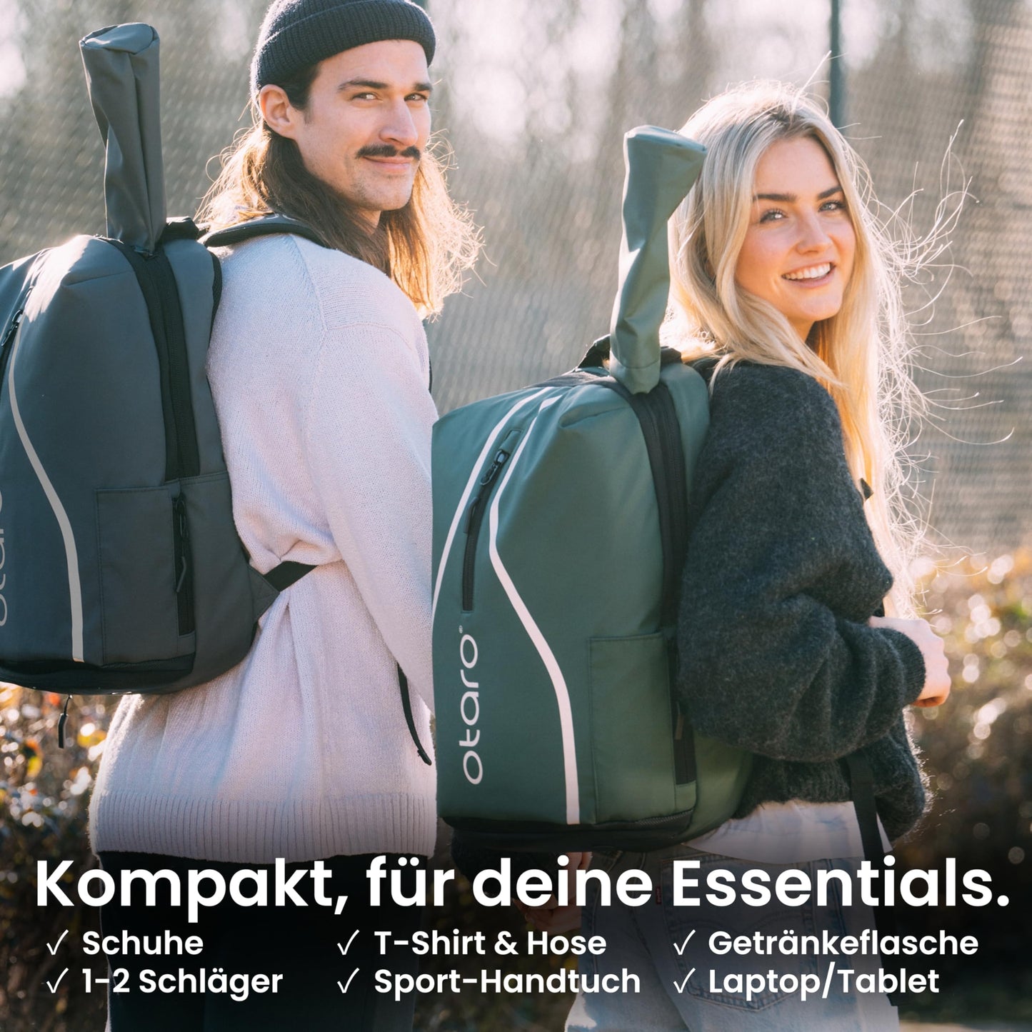 Otaro Tennis Backpack with Shoe Compartment Premium (Classic 32L; PRO 42L) Innovative layout & design | Tennis bag for hobby and professional tennis players, men and women (Classic 32L, Green)