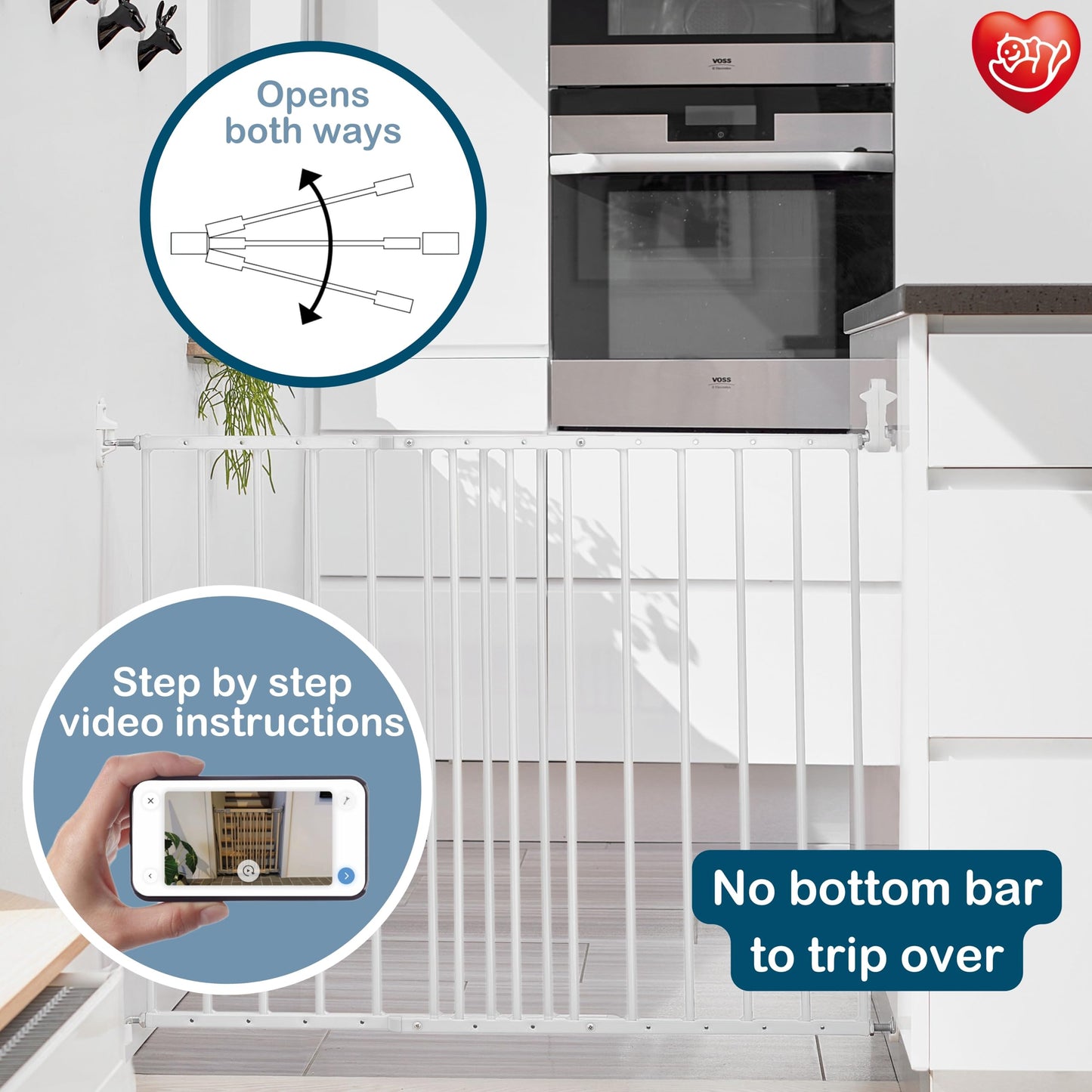 BabyDan MultiDan, 62.5-106.8 cm, extendable stair gate/baby gate/safety gate, made of metal, white, manufactured in Denmark - (pet gate/dog gate)