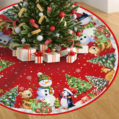 Christmas Tree Skirt, 122cm Christmas Tree Decorations Snowflakes Reindeer Christmas Tree Mat large Christmas Tree Base Covers for New Year Party Christmas Decorations