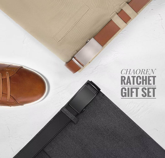 CHAOREN Men's Belt 2-Pack, 35mm Automatic Leather Belt with Ratchet - Customizable Fit, Perfect as a Gift