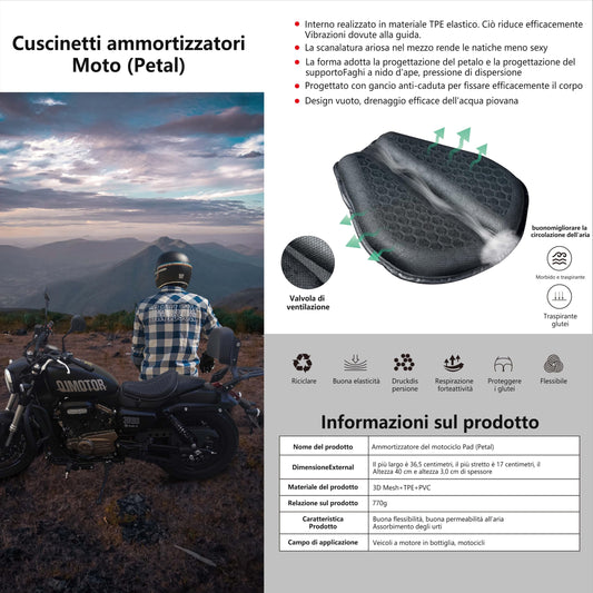 PhyiFlbey Motorcycle Gel Seat Cushion Moto 3D Honeycomb Universal Seat Cover Structure Breathable Shock Absorbing reduces Motorcycle Gel Seat Pad for Comfortable Long Rides Patent No.: 015020732-0001