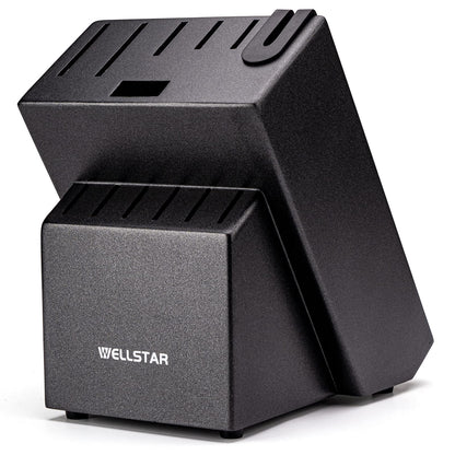 Knife block without knives, WELLSTAR Natural Wood Kitchen Knife Block without Knives – Hardwood Countertop Knife Storage with Built-In Knife Sharpener - Black