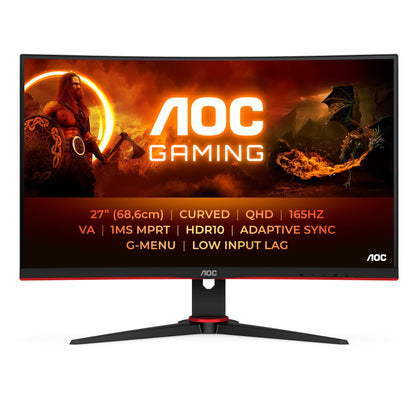AOC Gaming CQ27G2SE - 27-inch QHD Curved Monitor, FreeSync Premium (2560x1440, 165 Hz, HDMI 1.4, DisplayPort 1.2) black-red