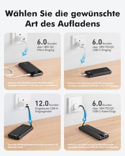 Charmast Power Bank, 22.5W 20000mAh power bank with USB C cable and LED display, PD3.0 QC4.0 External phone batteries with 6 outputs Compatible with iPhone 16 15 14 13 12 11 Pro Max Plus Samsung Huawei Tablet