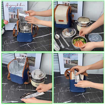 LANMOU 1300ml food thermos, stainless steel, thermal lunchbox for kids and adults, leakproof, includes spoon and carrying bag, keeps food hot for 6h / cold for 12h.