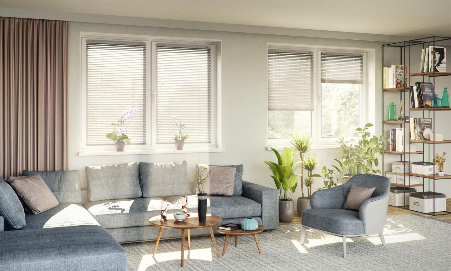 SONELLO Aluminum Venetian Blind 125cm x 220cm Cream, Alu blind with clamp fixing, no drilling needed. Provides privacy, glare protection, light control, and sun protection for windows and doors.