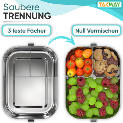 TAKWAY Stainless Steel Lunch Box for Kids with Compartments 800ml | Leakproof | Bento Box with Adjustable Dividers | Snack Box for Preschool Kindergarten School (Unicorn, 3 Compartments)