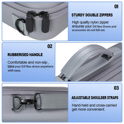 Uvafly Neo carrying case, portable storage bag, portable PU travel bag for DJI Neo Fly More Combo drone and RC-N3 remote control accessories.