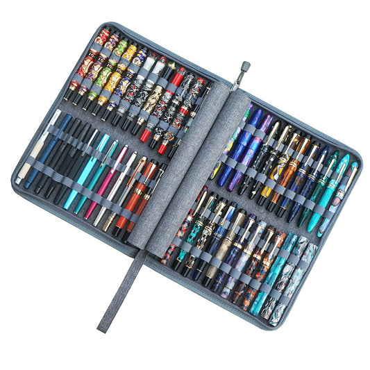 Pencil case for 48 fountain pens, waterproof, linen, with YKK zipper, Grey