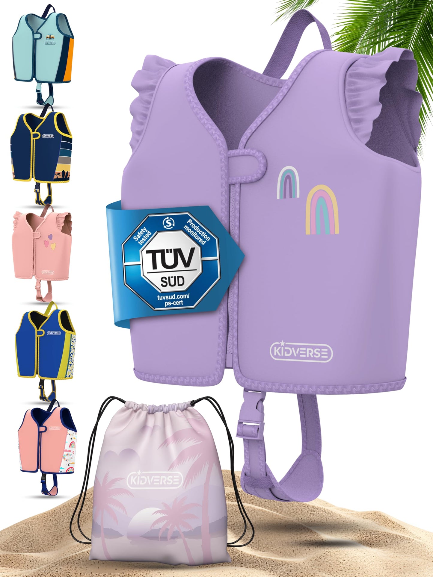 KIDVERSE Swim Vest Kids 2-3 Years - TÜV certified swim aid with waist size up to 56cm - Swim aid for kids 2-3 years - Children's swim vest for learning to swim - Comfortable swim vest for kids