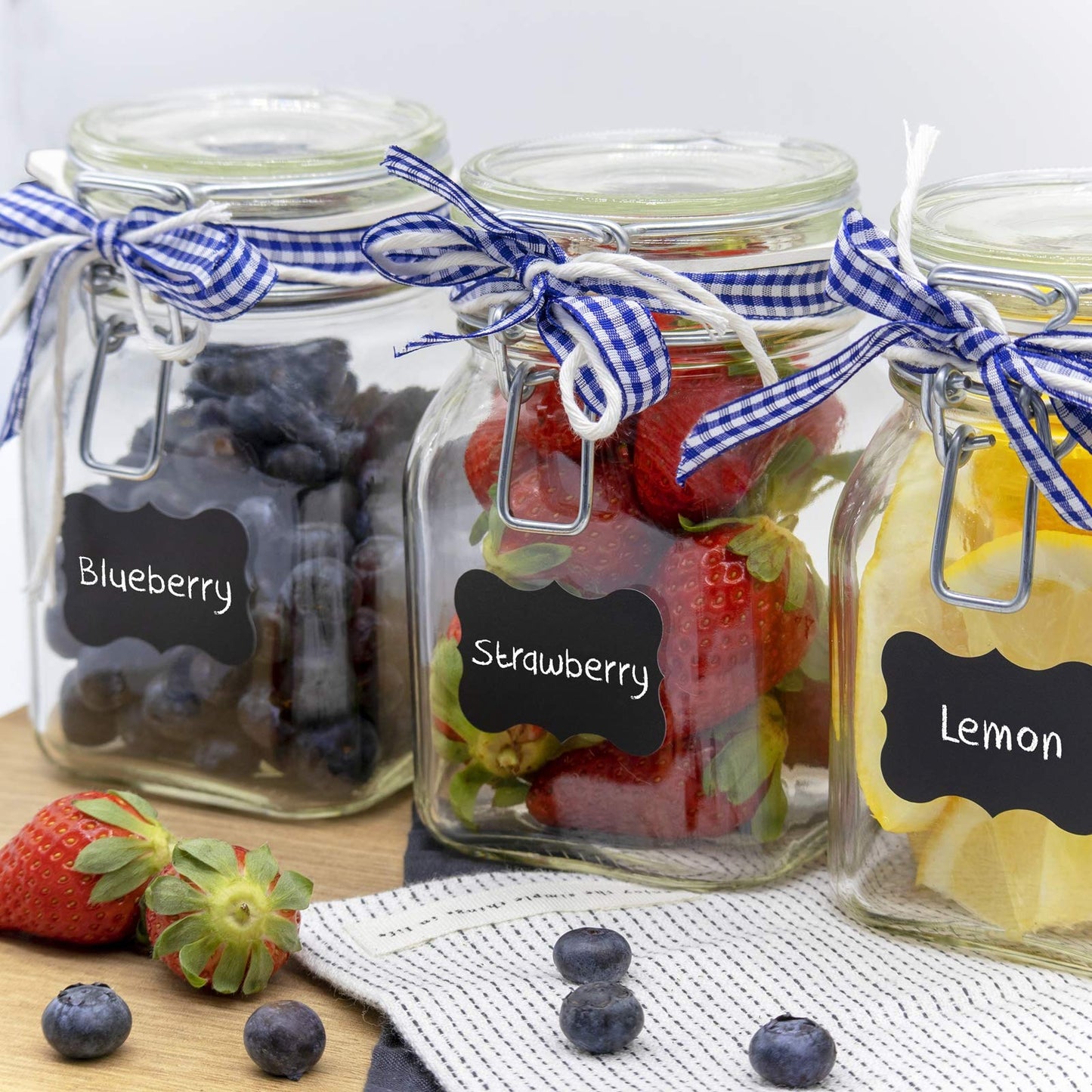 Creative Home 8 x Mason Jars with Clamp Lid | Jars 750ml | Mason Jar Canning Jars with Lid and Rubber Ring | Clamp Jar airtight | 12 Reusable Stickers + 1 Anti-Dust Chalk