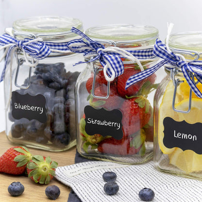 Creative Home 8 x Mason Jars with Clamp Lid | Jars 750ml | Mason Jar Canning Jars with Lid and Rubber Ring | Clamp Jar airtight | 12 Reusable Stickers + 1 Anti-Dust Chalk