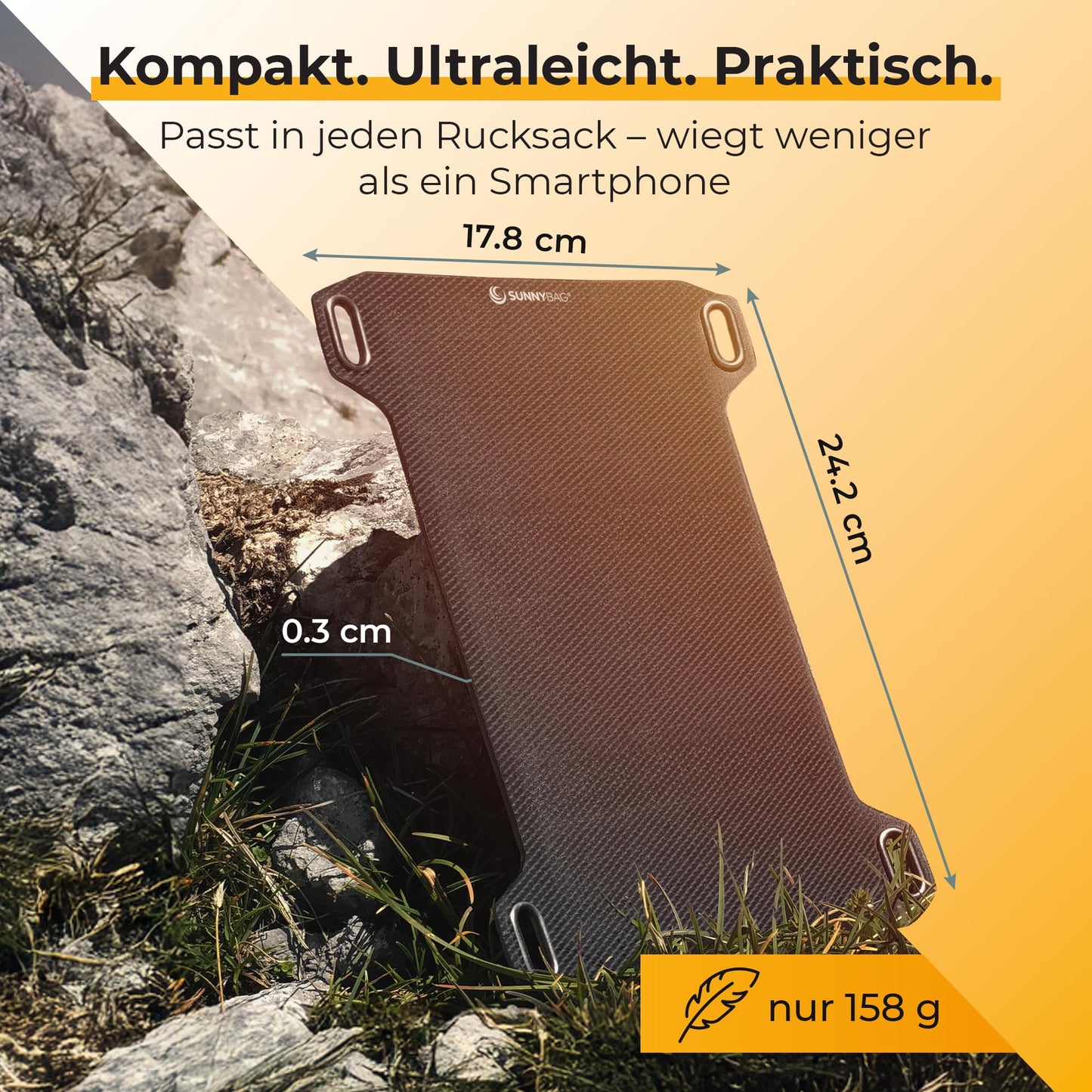 Sunnybag® Leaf MINI 2.0 solar panel [Ultra-lightweight & Compact!] – Solar charger (Waterproof & Durable) – Solar panel with USB for hiking, camping & outdoor activities – perfect for use with power bank (5W power output)