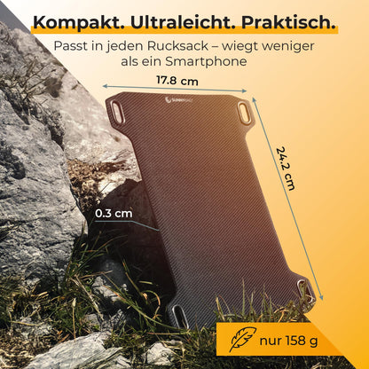 Sunnybag® Leaf MINI 2.0 solar panel [Ultra-lightweight & Compact!] – Solar charger (Waterproof & Durable) – Solar panel with USB for hiking, camping & outdoor activities – perfect for use with power bank (5W power output)