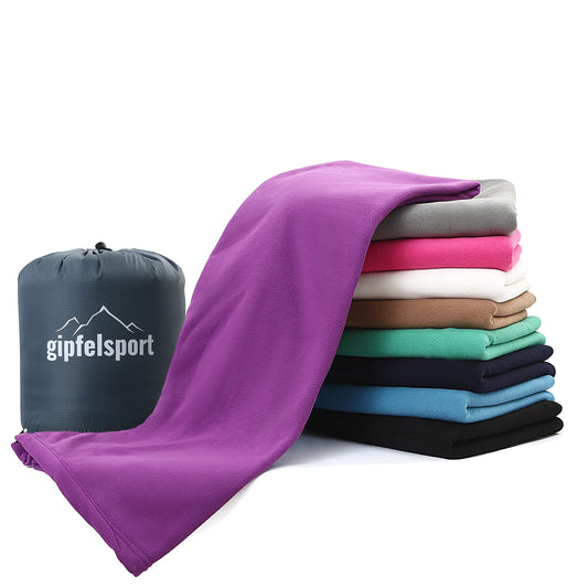 Microfiber fleece blanket with sleeping bag function I Size 185 x 150cm, 690g I Microfiber camping blanket sleeping bag I purple