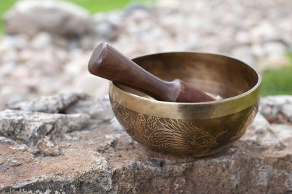 Large Tibetan singing bowl set - easy to play - Mantra design - Mindfulness meditation - Healing sound gift from Himalayan Bazaar