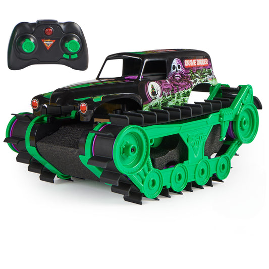 Monster Jam Official Grave Digger Trax All-Terrain Remote Control Outdoor Vehicle, Scale 1:15, Toy for boys and girls ages 4 and up.