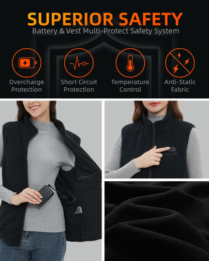 HEWINZE Fleece Heated Vest Women - Battery operated heated vest 7.4V, hunting heated vest.