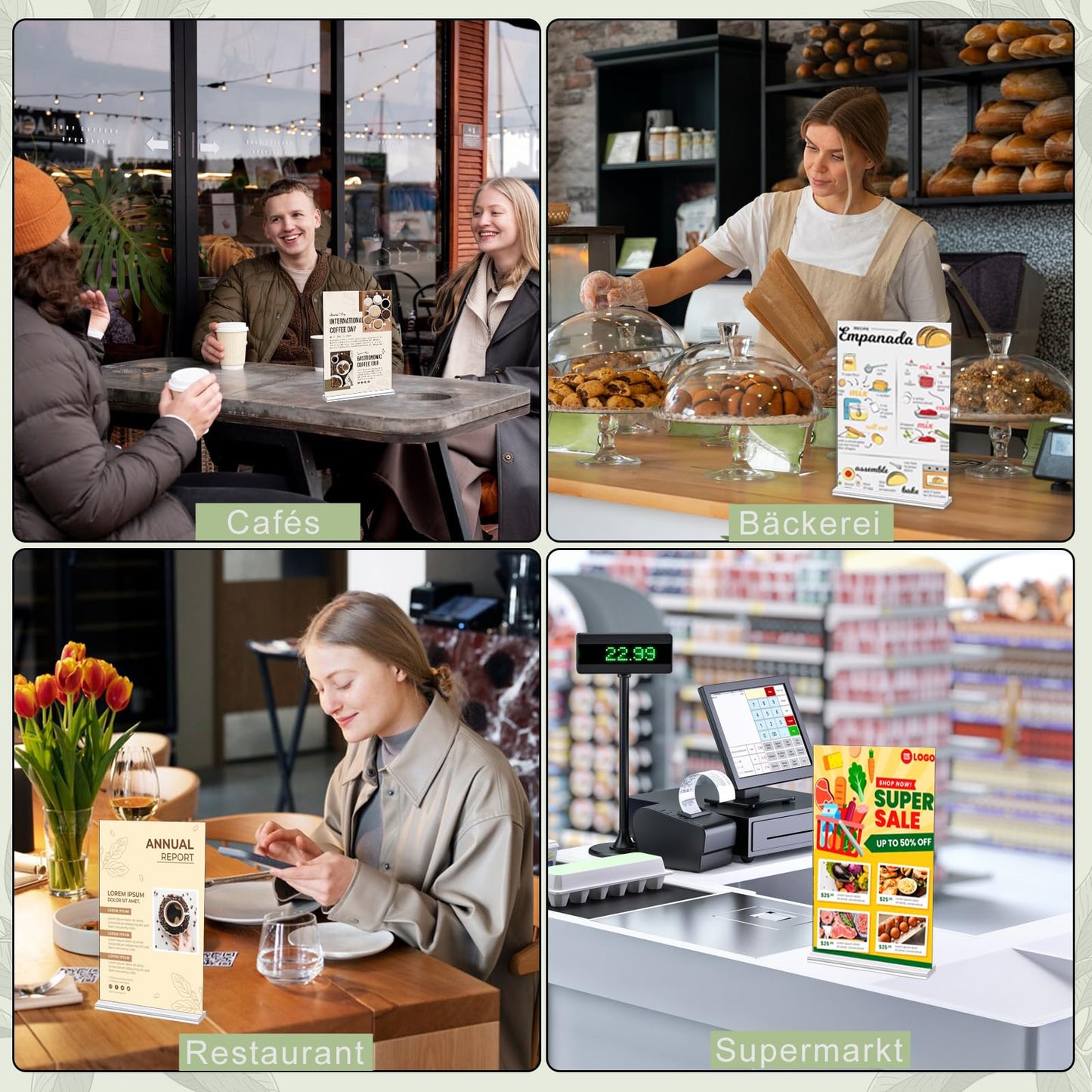 Yoosso 6 Pack Tabletop Sign Holder A4, Acrylic T-Stand Price Tag Display Stand Holder Good Stability for Advertising Menu Card Restaurants Cafes (30 x 21cm)