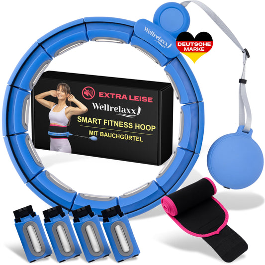 WELLRELAXX Smart Hula Hoop Quiet | up to 113cm circumference | Adult Hula Hoop | Hula Hoop with Weight Ball | Hullahub Hoop for Weight Loss with Belly Belt - protects skin and clothing