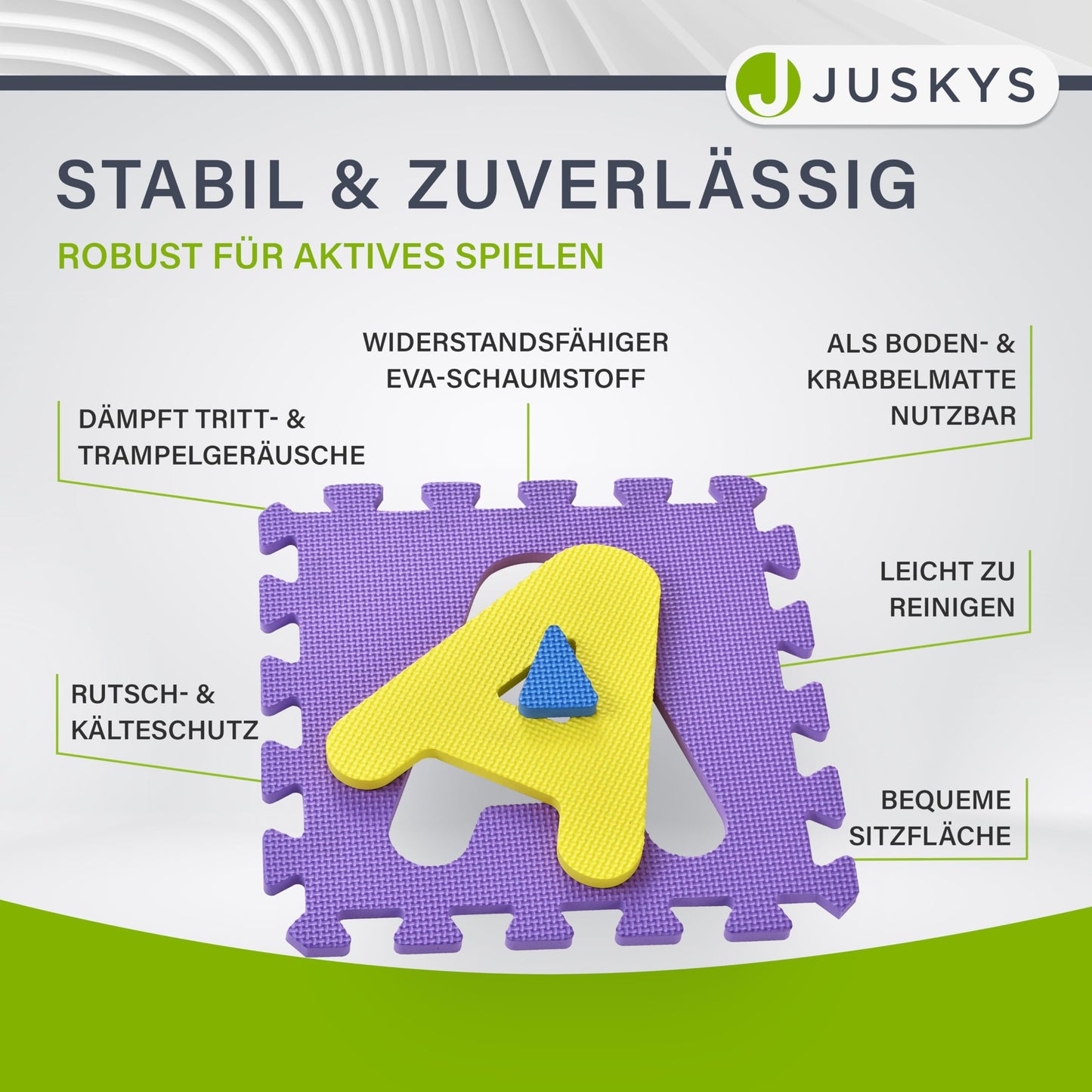 Juskys Kids puzzle mat Kim 36 pieces with letters A-Z & numbers 0-9 - non-slip & wipeable puzzle from 10 months - Eva foam - play mat