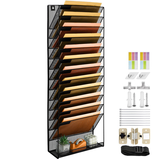 PLSOPPKG hanging organizer wall shelf pockets 13-tier wall mount desk organizer, A4 magazine holder wall, hanging wall file documents metal office document organizer for home