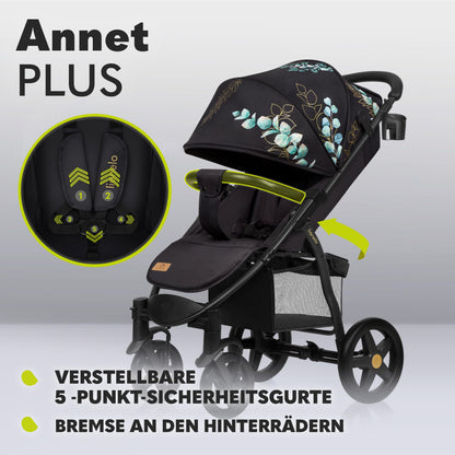 LIONELO Annet Plus stroller up to 22 kg with adjustable backrest, compact fold with accessories, EVA foam wheels, mosquito net, footmuff, cup holder, basket
