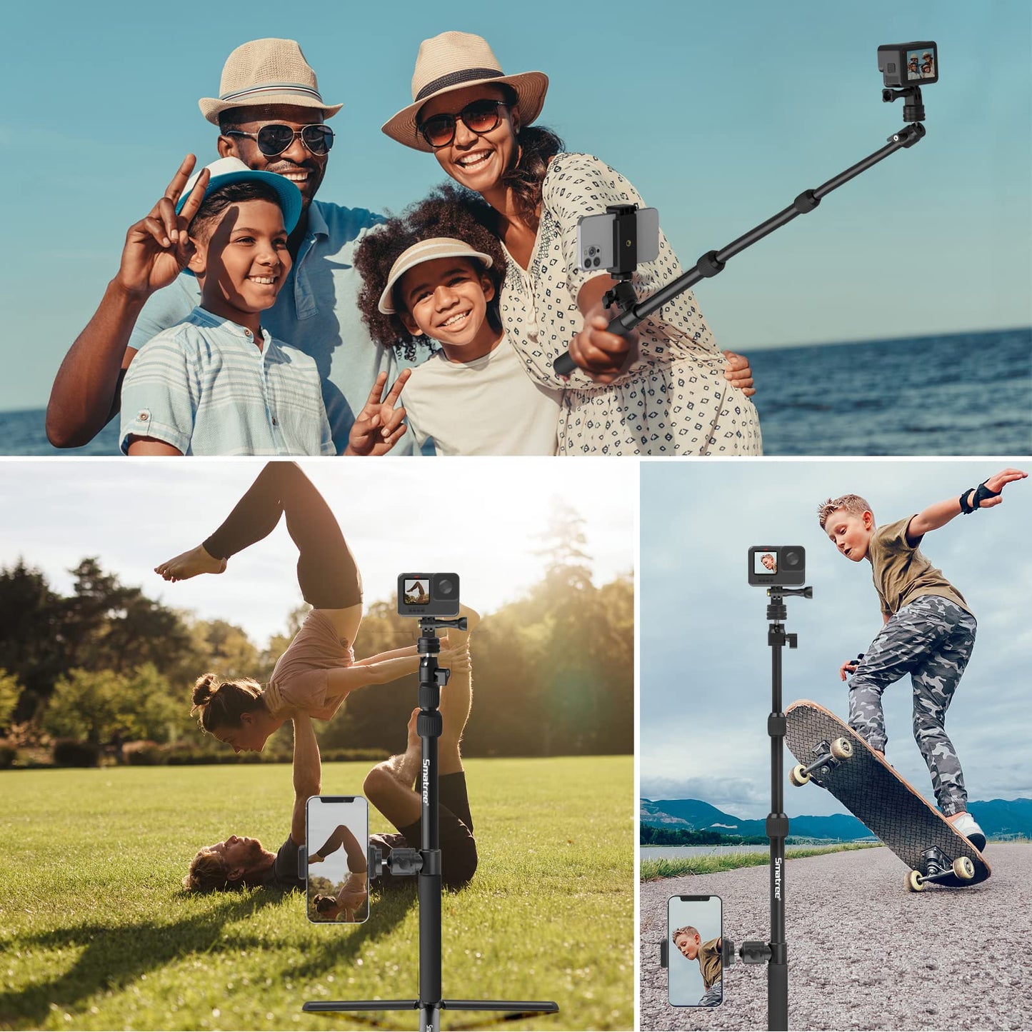 Smatree DS11S telescopic pole made of aluminum alloy, selfie stick, compatible with GoPro Hero 13/12/11/10/9/8/7/6/5/4/3/2/1, DJI Osmo, and other action cameras with 1/4" thread (15.8"-40.5")