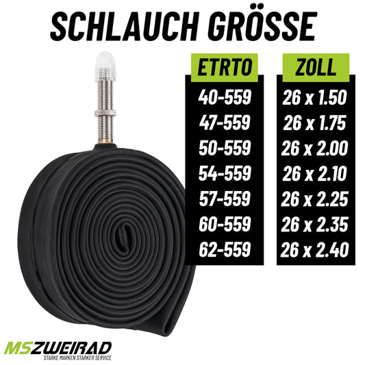 2 pack Schwalbe bicycle tube AV13 40mm 26 inch (40/62-559) including 3 MSZweirad tire levers