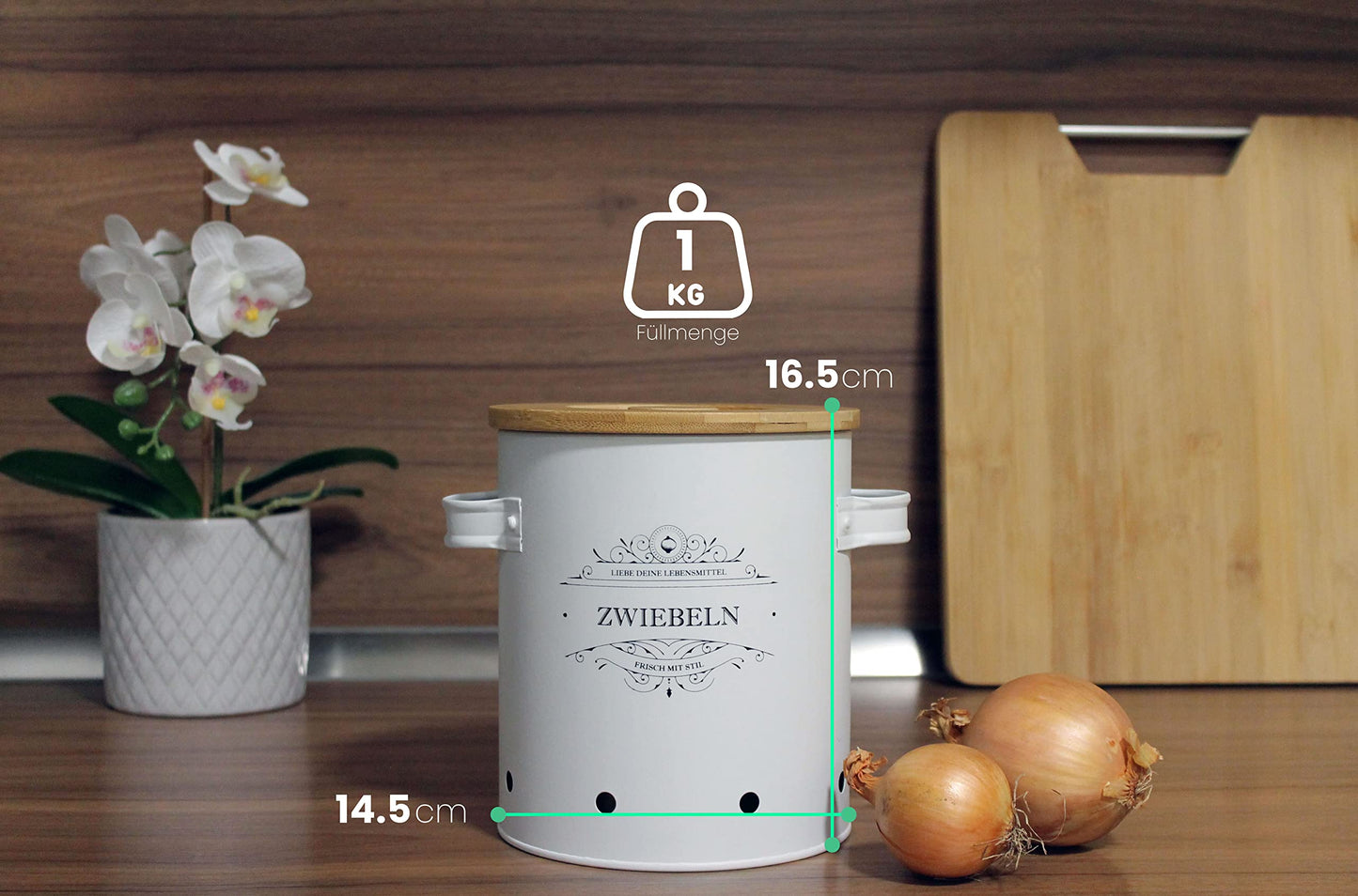 orbiteco 3-piece storage container set with high-quality bamboo lids - potato pot, onion pot, and garlic pot for stylish garlic, onion, and potato storage - long-lasting durability