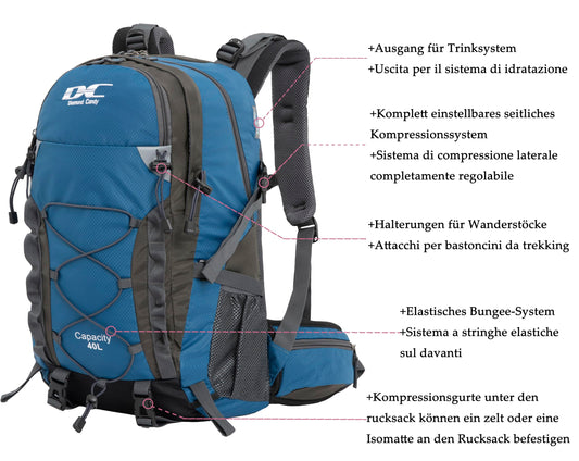 DCmount hiking backpack 40l men women waterproof travel backpack with rain cover