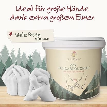 SOULBABY® 3D Handprint Set for couples with gift packaging I Plaster casting kit with extra large bucket I 100% Black Forest Made I Premium plaster hand casting couple with video instructions