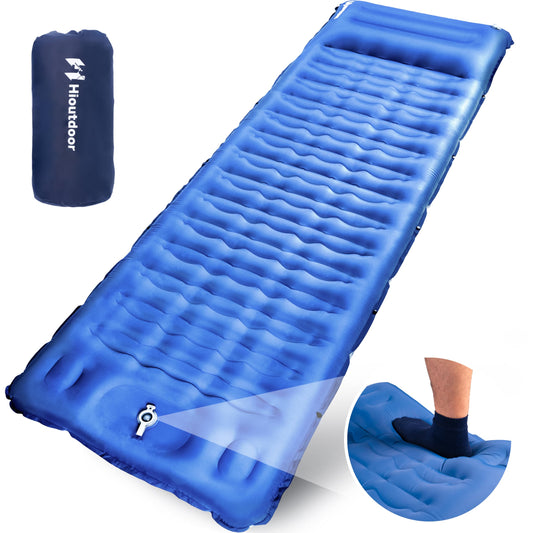 Hioutdoor self-inflating sleeping pad [Requires foot inflation] Camping 12CM Thickened Ultralight Inflatable Outdoor Mat with Foot Pump for Traveling Hiking Waterproof Tent Backpack Blue