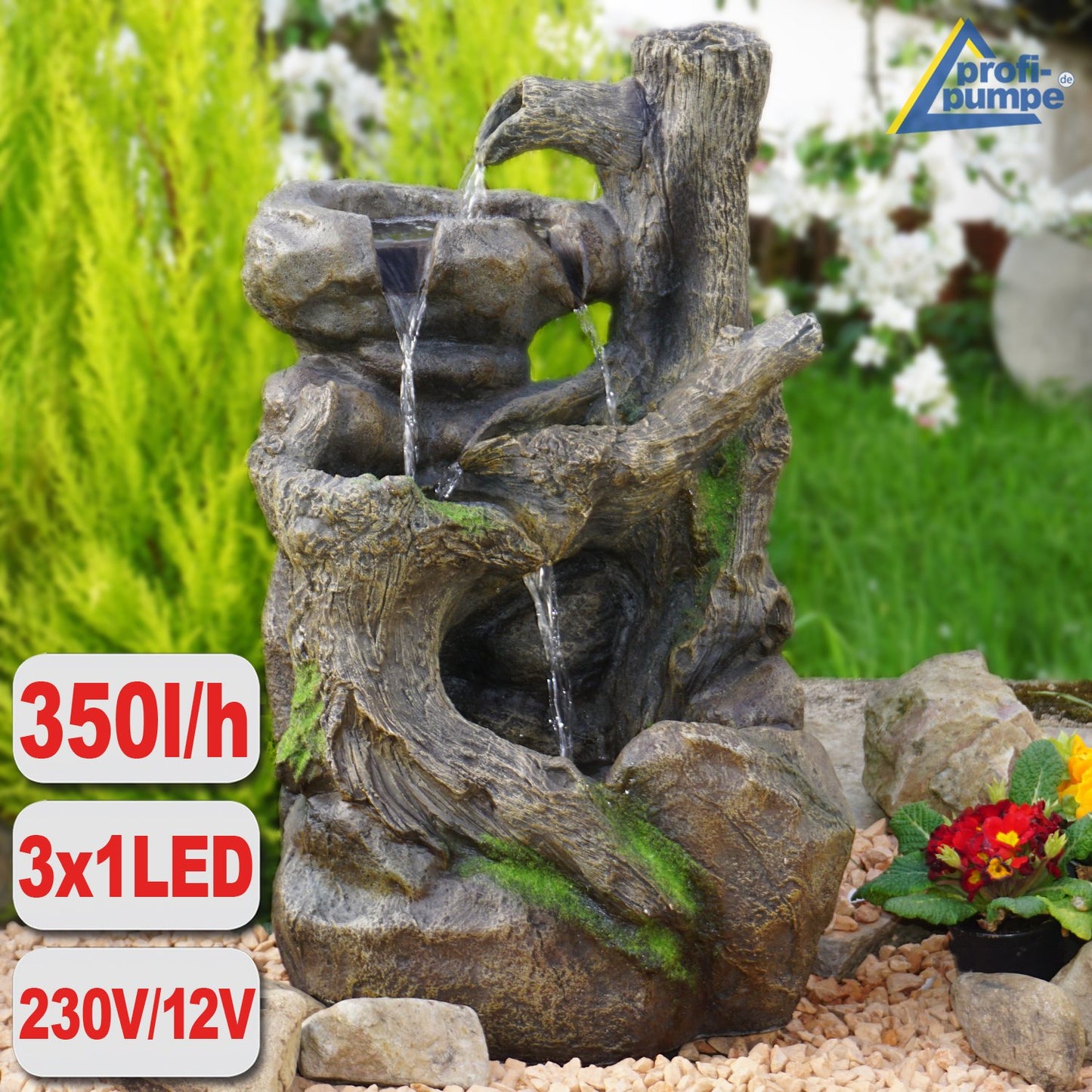 Garden Fountain Decorative Fountain Indoor Fountain 230V Waterfall Water Feature for Garden, Pond, Patio, Balcony Very Decorative (TREE ROOT & Stone Cascade with LED Light)