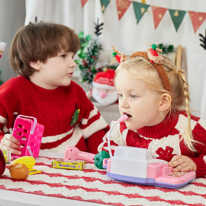 Toy cash register for children with scanner and sound, toy shop accessories, toy cash register, toy supermarket role-play gift for girls and boys aged 3 and up