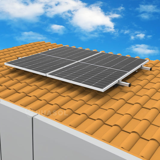 NuaSol PV Photovoltaic 2-set Mounting Kit Tile Roof Mount Rail Roof Hook - incl. Solar Aluminum Profile, End Caps, 35mm End Clamps, up to 115cm Width per Module and 35mm Height, Silver