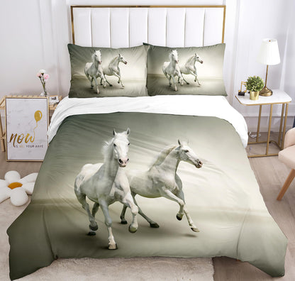 IUNTWEIE Horse Bedding 135x200, 3D Horse Bedding Sets with Zipper, Super Soft Comfortable Microfiber Bedding, 3-piece Duvet Cover 135 x 200 cm + 2 Pillowcase 50 x 75 (Horse-4, 135x200cm)