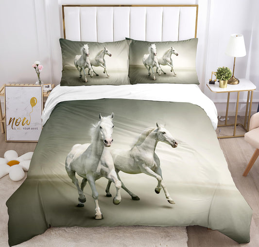 IUNTWEIE Horse Bedding 135x200, 3D Horse Bedding Sets with Zipper, Super Soft Comfortable Microfiber Bedding, 3-piece Duvet Cover 135 x 200 cm + 2 Pillowcase 50 x 75 (Horse-4, 135x200cm)