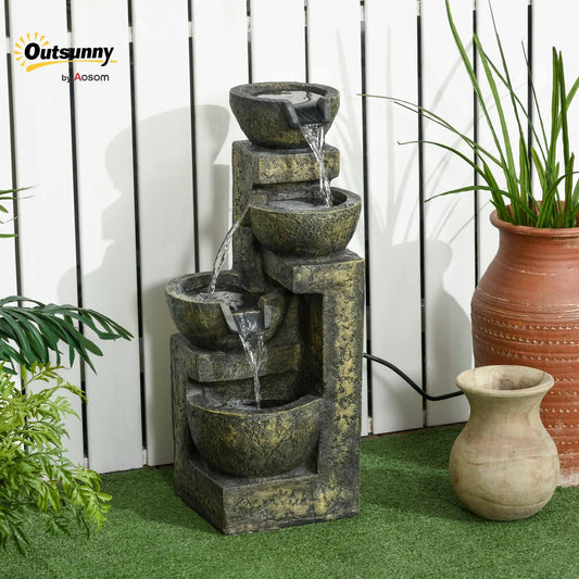 Outsunny resin outdoor fountain with adjustable flow decoration basin 4-tier ornamental fountain for garden patio lawn 25cm x 24cm x 60cm black