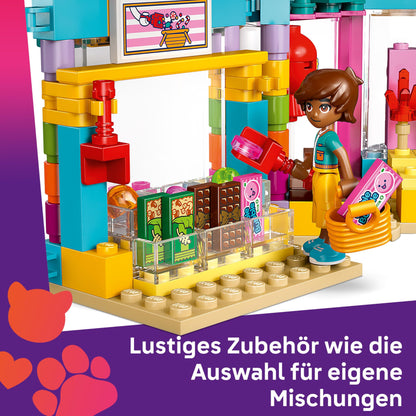 LEGO Friends Heartlake City Sweet Shop - Buildable kids' playset with 3 minifigures, a cat figure, toy food, and accessories - Gift for girls and boys ages 6 and up - 42649