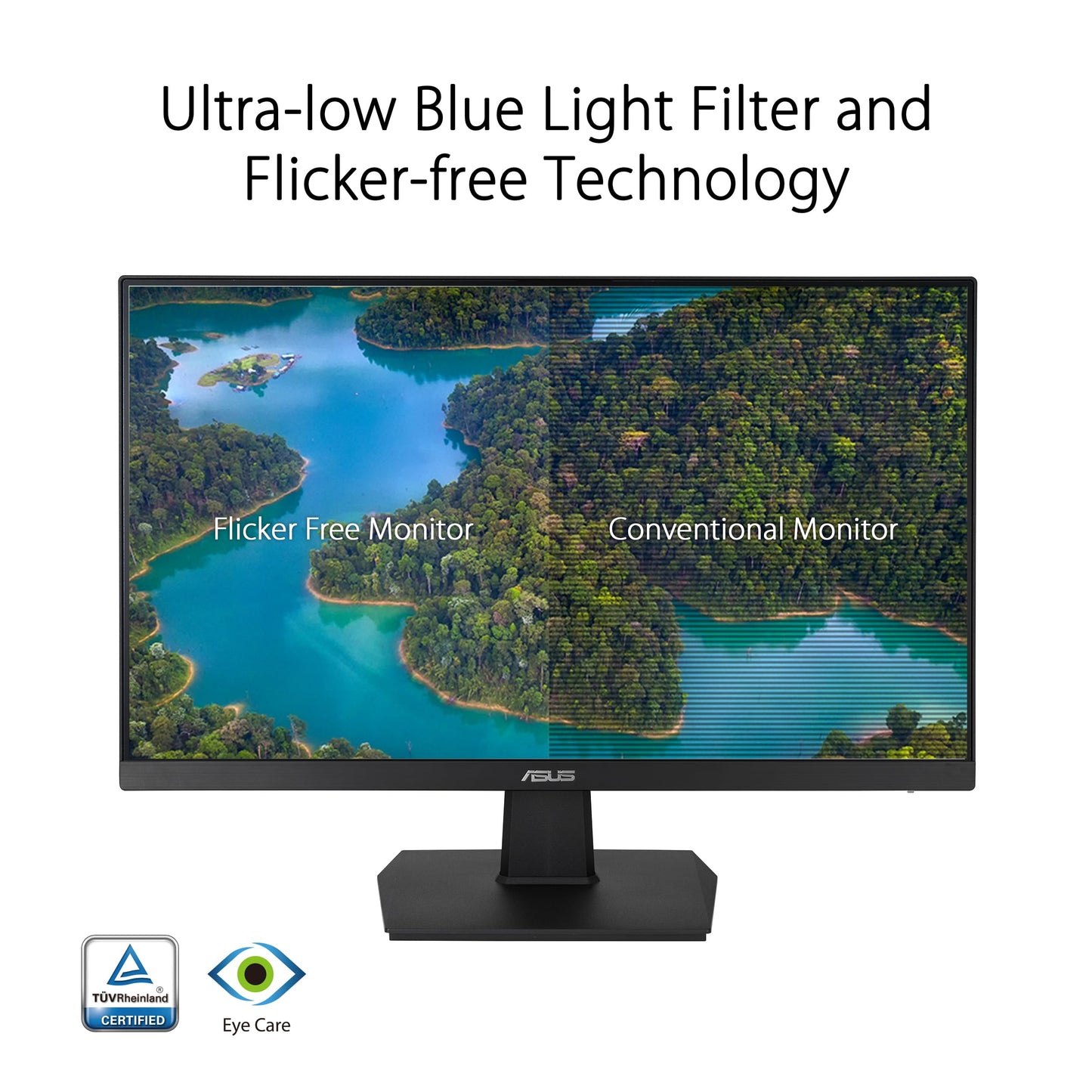 ASUS Eye Care VA24EHE - 24 inch Full HD Monitor - Frameless, Flicker-Free, Blue Light Filter, FreeSync - 75 Hz, 16:9 IPS Panel, 1920x1080 - DVI, HDMI, D-Sub