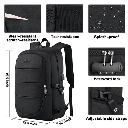 AMBOR Backpack for Men, 17.3 Inch Laptop Backpack School Backpack with USB Charging Port, Women's Anti-Theft Backpack Multifunctional Notebook Bag Waterproof, Black