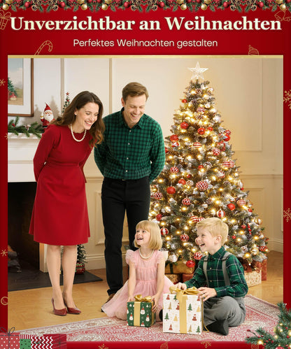 Yorbay artificial Christmas tree with lighting and white snow, LED pine tree for Christmas decoration with real pine cones, fire-resistant (180CM)