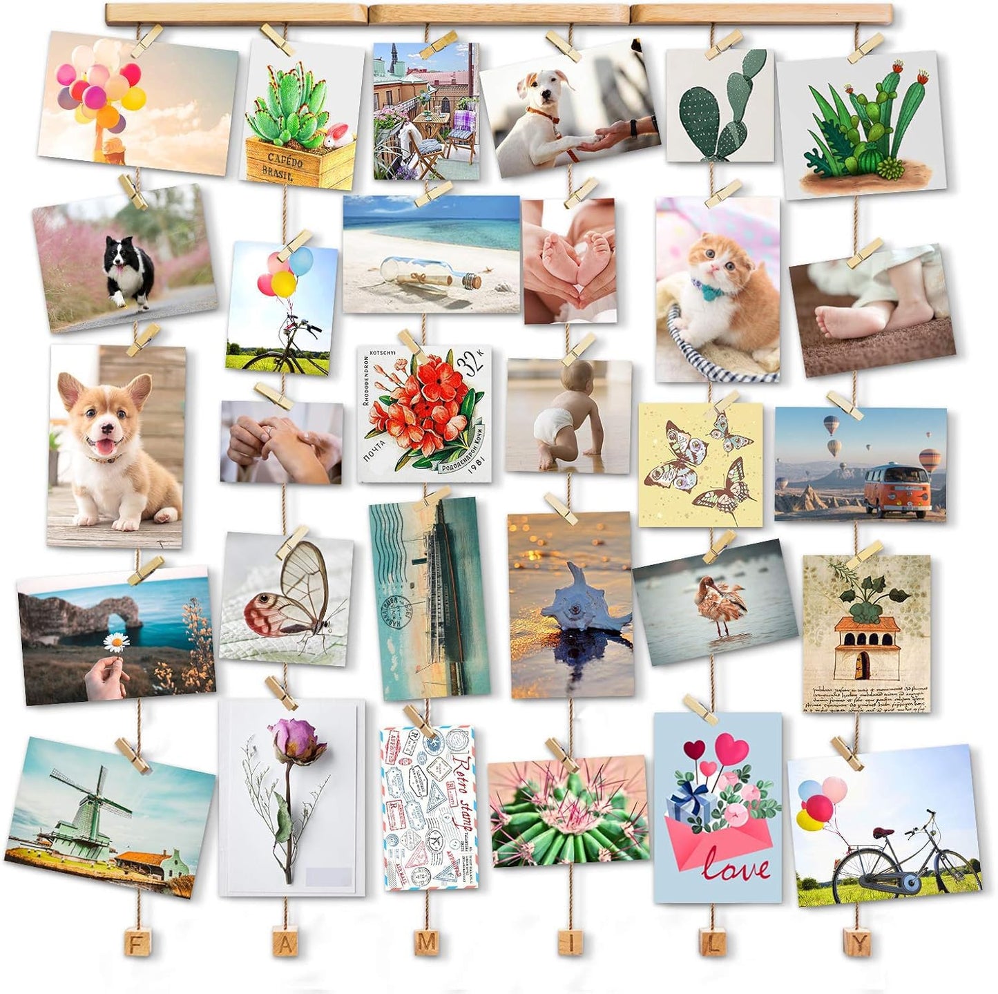 Love-KANKEI Family Picture Frame Collage with 30 Small Wooden Clips, Perfect Gift for Birthday, Wedding, Christmas, etc.