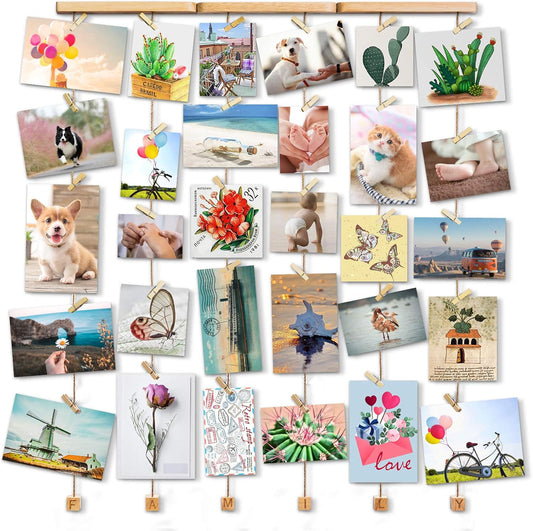 Love-KANKEI Family Picture Frame Collage with 30 Small Wooden Clips, Perfect Gift for Birthday, Wedding, Christmas, etc.