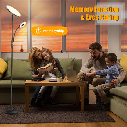 LED floor lamp for living room, dimmable, 42W 3600LM torchiere lamp with reading light, remote control & touch control, 1-minute installation, modern floor lamp for living room, office, dining room, bedroom (black)
