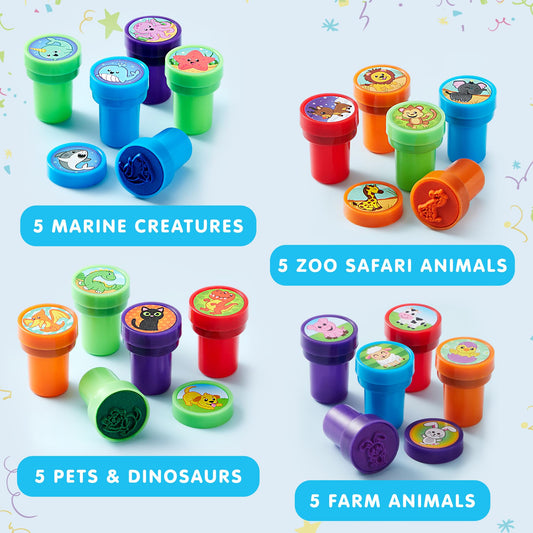 JOYIN 50 Pieces Mini Stamps for Kids Ages 2-5 - 5 Colors, 50 Designs Kids Stamps for Party Favors, Stamp Set Small Gifts for Kids, Christmas Halloween Party Favors.
