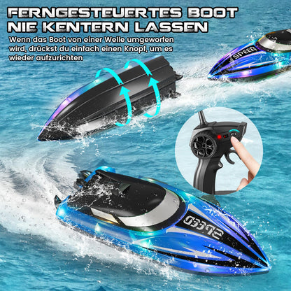 YOOHBERRYS Remote Control Boat 2 Pack, RC Boat with LED Light for Pools and Lakes, 2.4 GHz Remote Controlled Boats RC Racing Boat, Speedboat Pool Toy for Kids and Adults (Red + Blue)